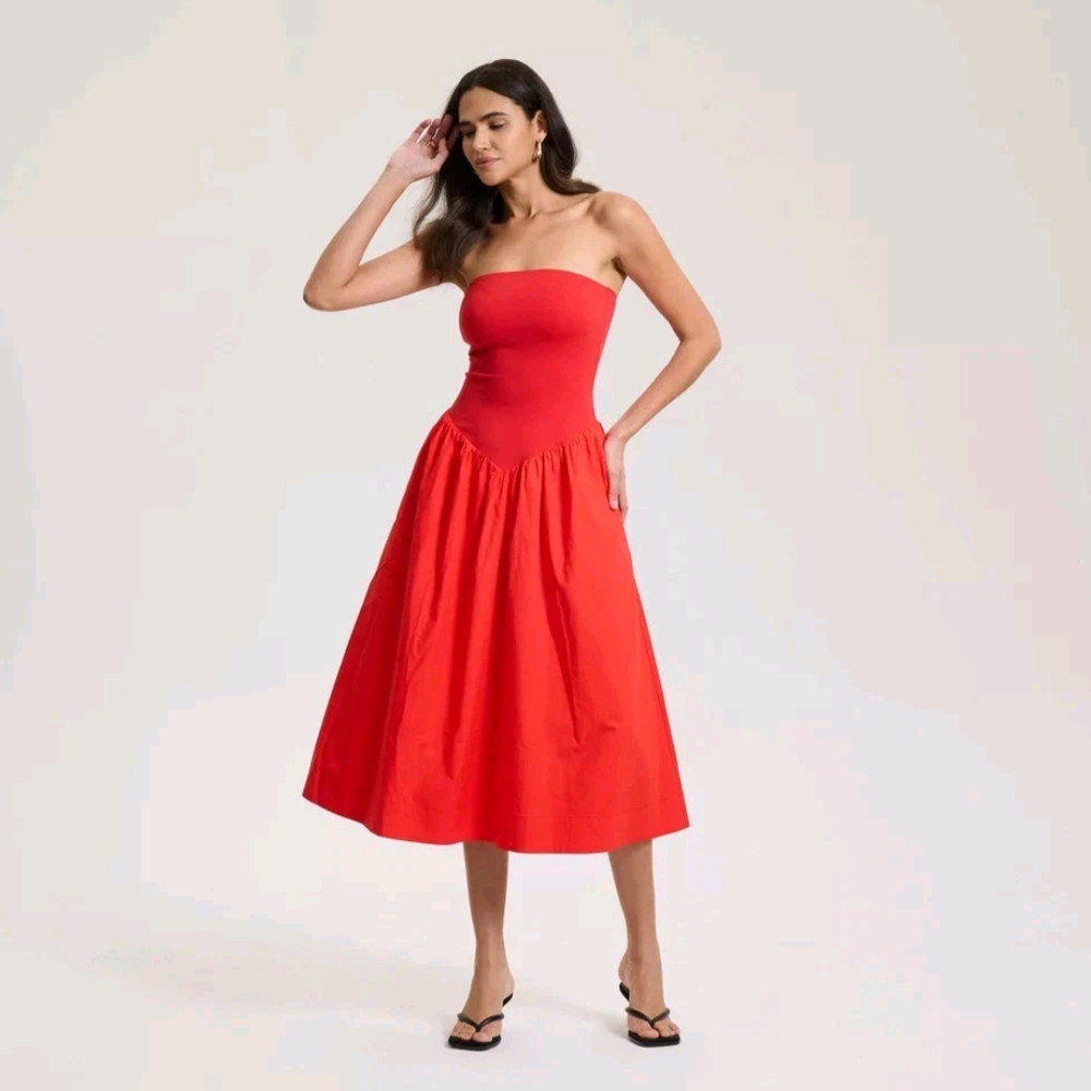 NWT Red Knit Strapless Midi Dress Size XXL